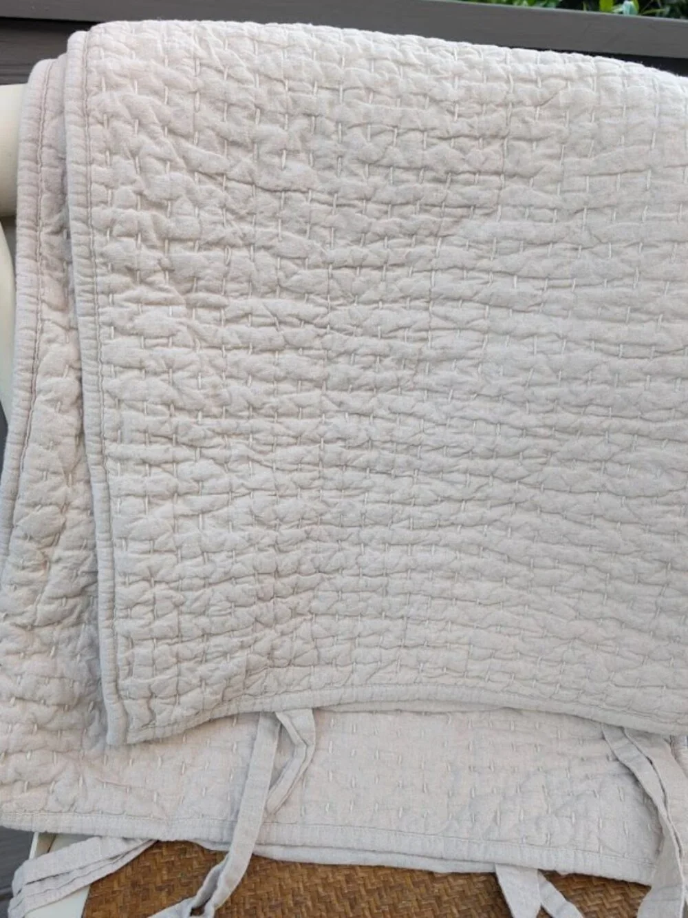 Pottery Barn Set of 2 Pick Stitch Standard Pillow Shams Oatmeal Cotton & Linen